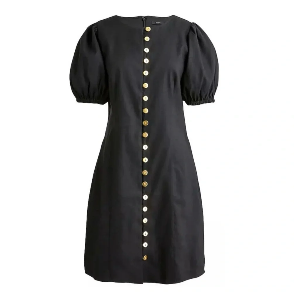 J. Crew Black and Gold Puff Sleeve Sheath Dress - Picture 2 of 10